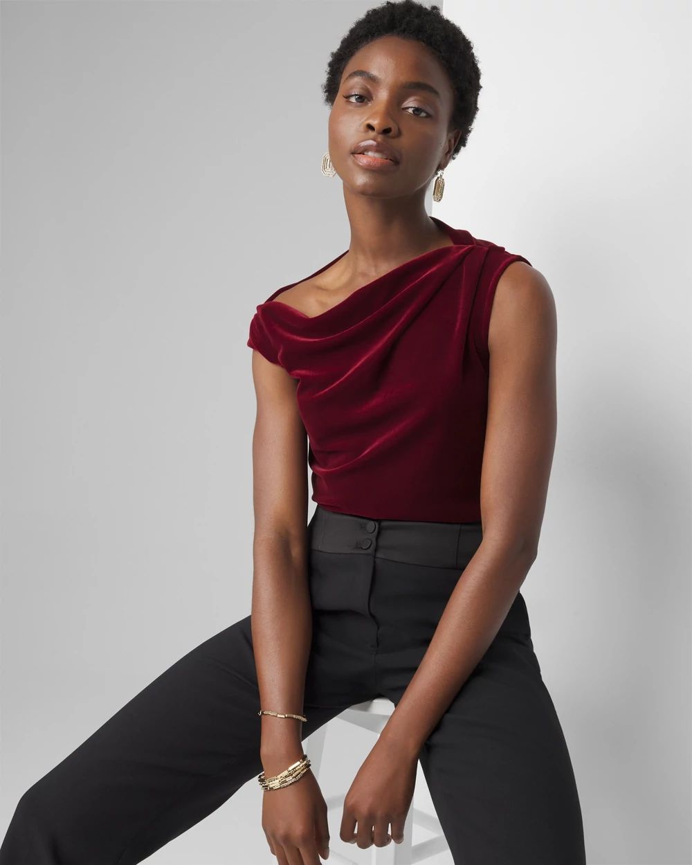 Women s Off The Shoulder Velvet Top in Red Size Small White House Black Market Holiday Tops